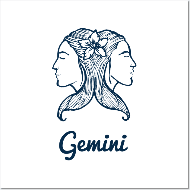 Gemini Zodiac Horoscope Two Women Faces with Flower Sign and Name Wall Art by ActivLife